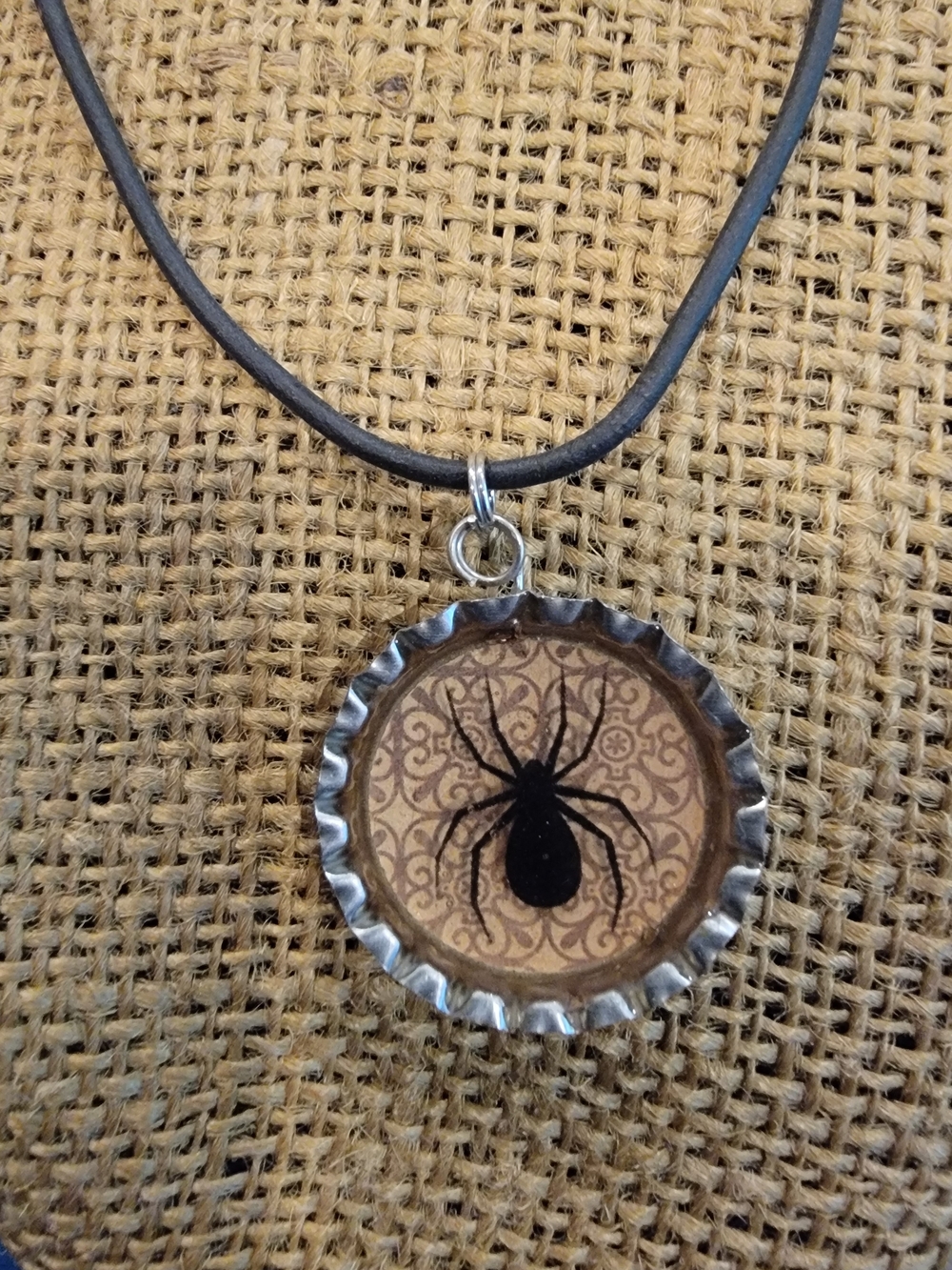 Halloween Black Spider Vintage Bottle Cap Pendant Necklace